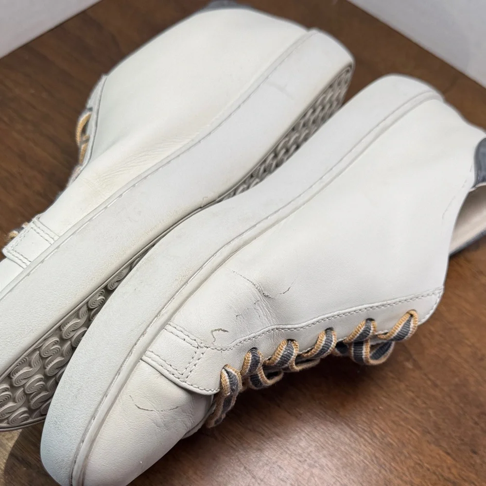 Tory Burch Leigh T-logo White Leather Sneakers w/ Perforated Logo, Womens sz 10